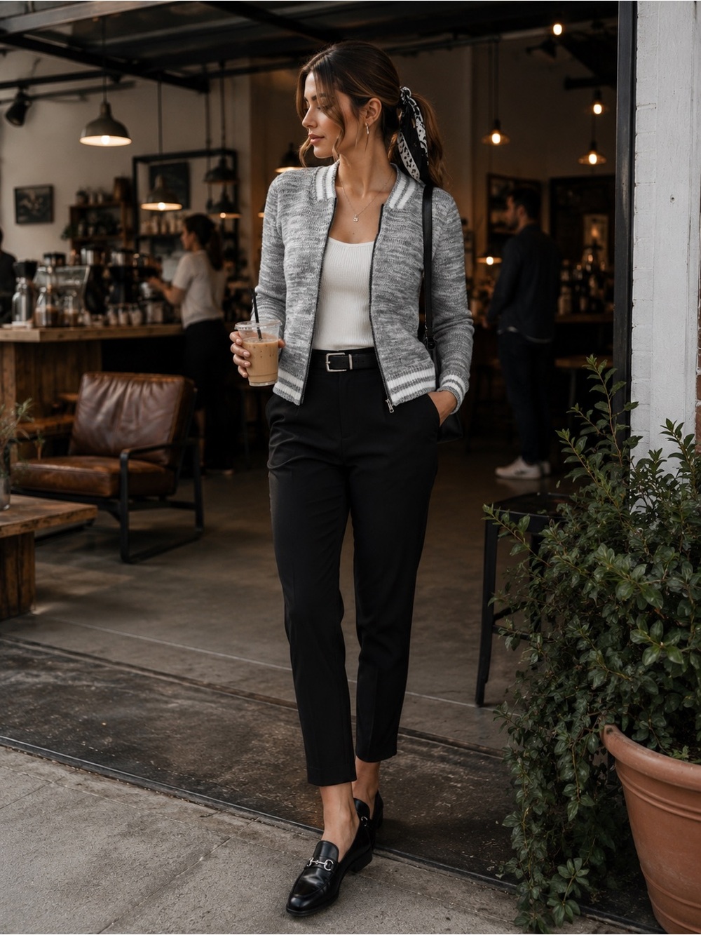 It’s Our Time Vintage Varsity Cardigan Sweater Gray Cream Zip Front | Preppy Y2K